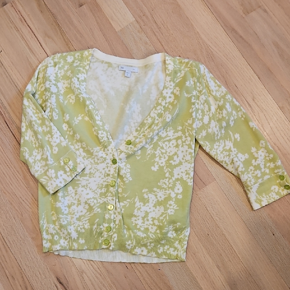GAP Green and White Knit Cardigan